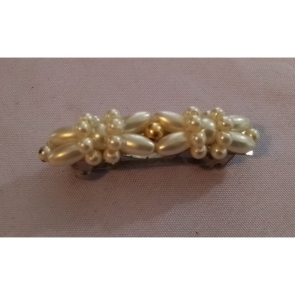 Vintage Faux Pearl Beaded Hair Clip Barrette